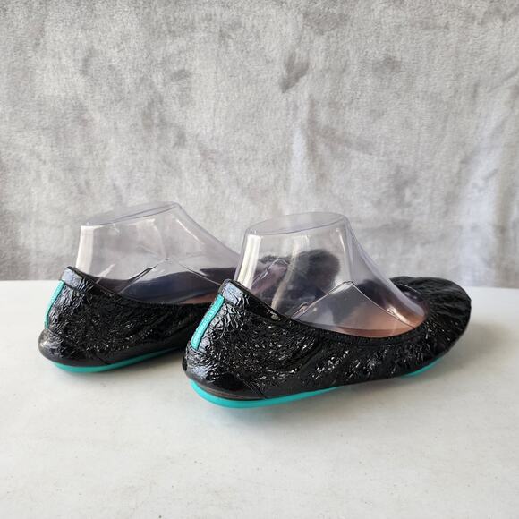 Tieks Shoes Womens 10 Leather Obsidian Black Embossed Croc Patent Ballet Flat - Picture 11 of 11
